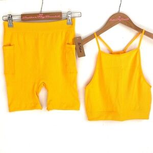 (AA4) Odiva Mustard Yellow Ribbed 2piece Tank top and Biker Short set,Sz XL, NWT